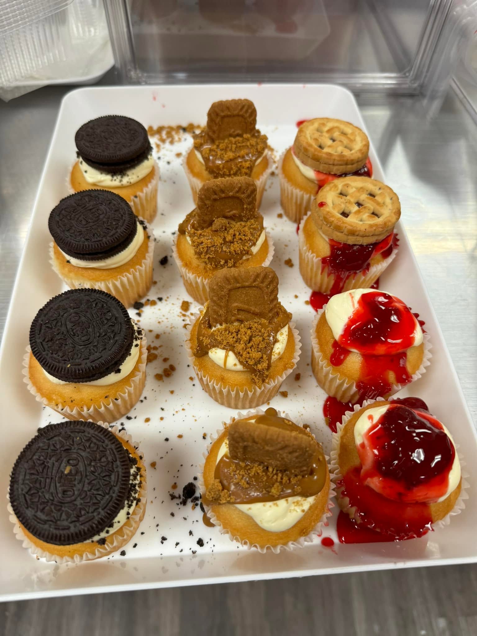 Tray of cupcakes - Oreo, Biscoff and strawberry